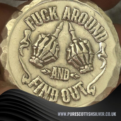 Handmade 2 Troy oz Solid Silver Round ‘Fuck Around and Find Out’, Customizable Silver Art, Gift for Collectors 3