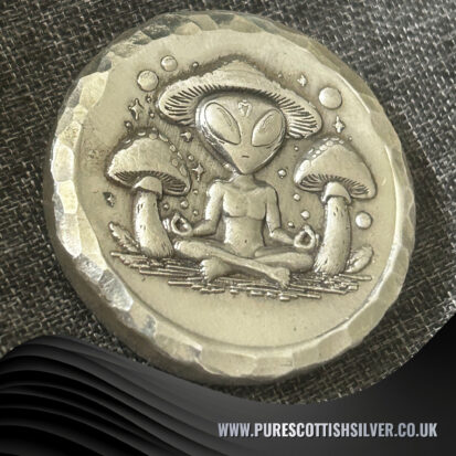 2 Troy oz Solid Silver Round, Hippy Alien & Magic Mushrooms, Handcrafted from 999 Fine Silver, Unique Gift for Collectors 4