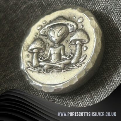 2 Troy oz Solid Silver Round, Hippy Alien & Magic Mushrooms, Handcrafted from 999 Fine Silver, Unique Gift for Collectors 5