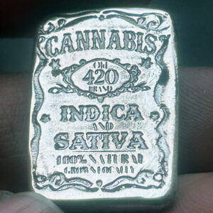 1oz JD Cannabis Bar, Solid Silver,  999fs Artisan Handmade Collectible for Cannabis Lovers, Great Gift Idea.