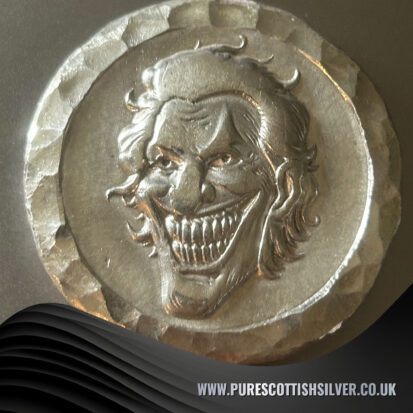 2 troy oz silver round, striking 3D joker design, ideal for gifts or collections, unique present for comic fans