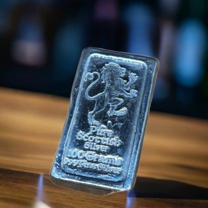 Lipped Lion Bar -100g Hand Poured Silver Bar Rampant Lion Stamp, Investment Silver