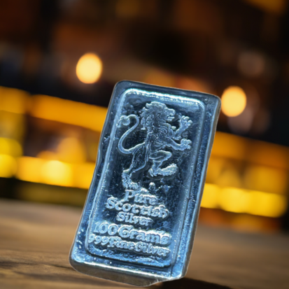 Lipped Lion Bar -100g Hand Poured Silver Bar Rampant Lion Stamp, Investment Silver - Image 2