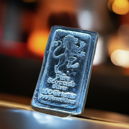 Lipped Lion Bar -100g Hand Poured Silver Bar Rampant Lion Stamp, Investment Silver - Image 3