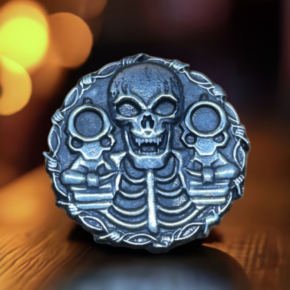 28g Silver Coin, Bold Skull & Dual Pistols Motif, Collectible Treasure, Edgy Gift for Silver Enthusiasts - Image 2