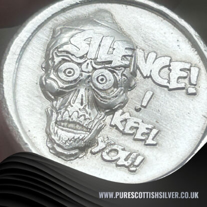 2 Troy oz solid silver round, “Silence I Keel You,” artisan-crafted from Scotland, perfect for collectors and unique gifts 5