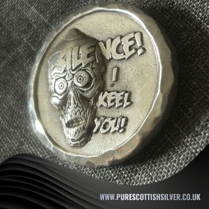 2 Troy oz solid silver round, “Silence I Keel You,” artisan-crafted from Scotland, perfect for collectors and unique gifts 3