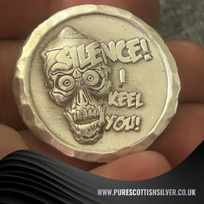 2 Troy oz solid silver round, “Silence I Keel You,” artisan-crafted from Scotland, perfect for collectors and unique gifts 2