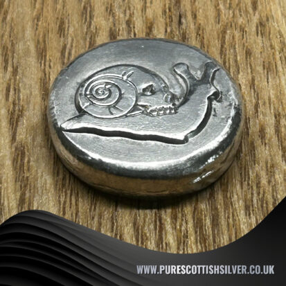 Gothic 1 Troy Oz Silver Round with Skull Snail Motif, Handcrafted Pure Silver Coin, Ideal for Collectors or Unusual Gift 3