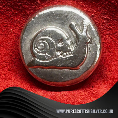Gothic 1 Troy Oz Silver Round with Skull Snail Motif, Handcrafted Pure Silver Coin, Ideal for Collectors or Unusual Gift