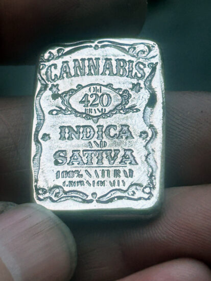 1oz JD Cannabis Bar, Solid Silver,  999fs Artisan Handmade Collectible for Cannabis Lovers, Great Gift Idea. - Image 2