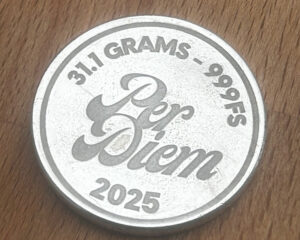 1oz Per Diem Round, 999fs, Solid Silver Handcrafted Coin for Collectors, Unique Gift for Coin Enthusiasts.