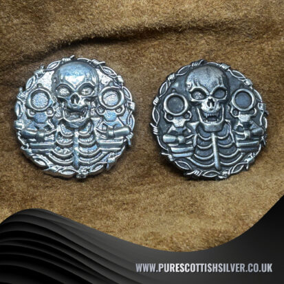 28g Silver Coin, Bold Skull & Dual Pistols Motif, Collectible Treasure, Edgy Gift for Silver Enthusiasts 5
