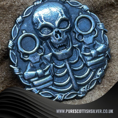28g Silver Coin, Bold Skull & Dual Pistols Motif, Collectible Treasure, Edgy Gift for Silver Enthusiasts 6