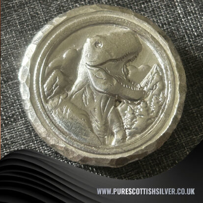 2 Troy oz Solid Silver Round: T-Rex Scene, Handmade in Scotland, Perfect Collectible Gift 4