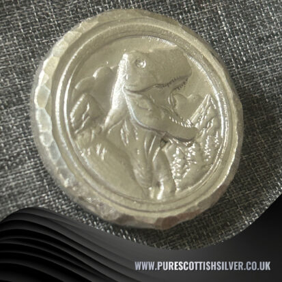 2 Troy oz Solid Silver Round: T-Rex Scene, Handmade in Scotland, Perfect Collectible Gift 3