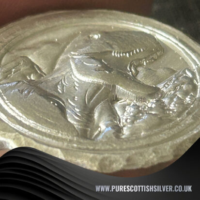 2 Troy oz Solid Silver Round: T-Rex Scene, Handmade in Scotland, Perfect Collectible Gift 2