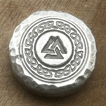 2 Troy Oz Handmade Silver Valknut Round, 999FS Scottish Craft, Perfect Gift for Viking Enthusiasts.