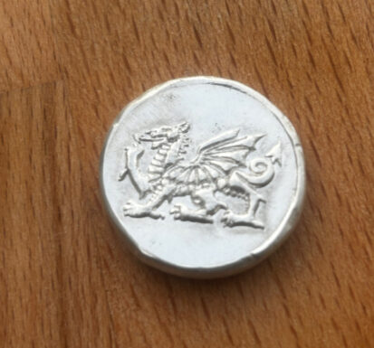 1oz Welsh Dragon Round, 999fs, Solid Silver, Handmade Coin for Collecting and Special Occasions.