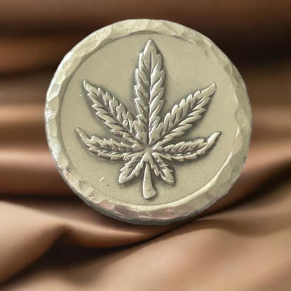 2 Troy oz Solid Silver Round, Cannabis Leaf Stamped, Handmade, Collectible Gift - Image 4