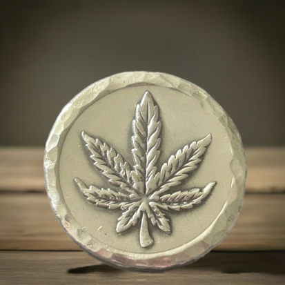2 Troy oz Solid Silver Round, Cannabis Leaf Stamped, Handmade, Collectible Gift - Image 2
