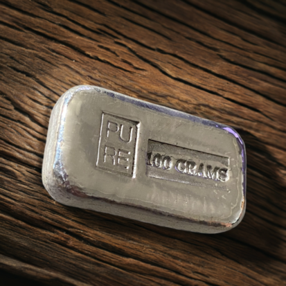 100g Solid Silver Bullion Bar - Pure Stamped