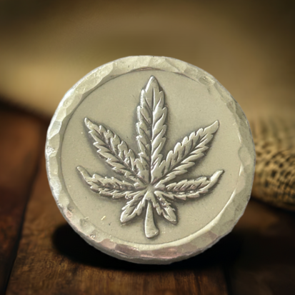 2 Troy oz Solid Silver Round, Cannabis Leaf Stamped, Handmade, Collectible Gift - Image 3