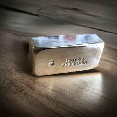 5 Troy oz Solid Silver Bullion Bar - Sideways