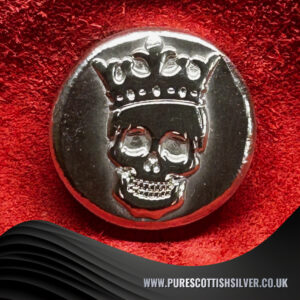 1oz Solid Silver Round with Embossed Crowned Skull – Artisanal Collectible, Ideal Gift for Numismatics and Gothic Decor Lovers