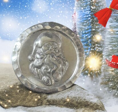 Silver Santa Round, 2 troy oz,handmade in Scotland, unique handcrafted coin for holiday gifts and decorations. 6