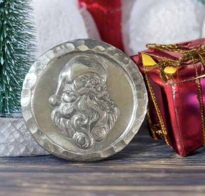 Silver Santa Round, 2 troy oz,handmade in Scotland, unique handcrafted coin for holiday gifts and decorations. 4