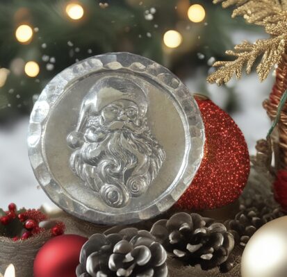 Silver Santa Round, 2 troy oz,handmade in Scotland, unique handcrafted coin for holiday gifts and decorations. 3