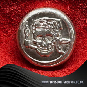 1 Troy Oz Silver Round, Swashbuckling Pirate Skull with Pipe Detail, Heirloom-Quality Collectible, Ideal Gift for Pirate Enthusiasts