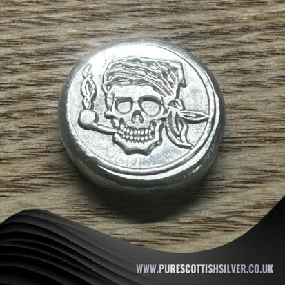 1 Troy Oz Silver Round, Swashbuckling Pirate Skull with Pipe Detail, Heirloom-Quality Collectible, Ideal Gift for Pirate Enthusiasts 2