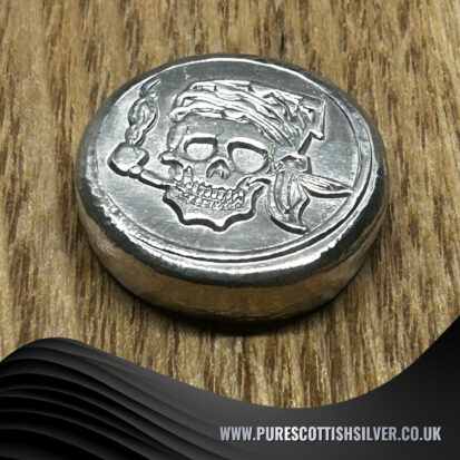 1 Troy Oz Silver Round, Swashbuckling Pirate Skull with Pipe Detail, Heirloom-Quality Collectible, Ideal Gift for Pirate Enthusiasts 3