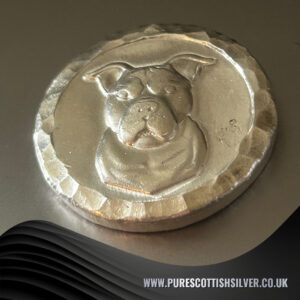 2 Troy Oz Silver Round, Custom Hand poured Pitbull Round, Great for Collectors or Dog Lovers, Crafted in Scotland