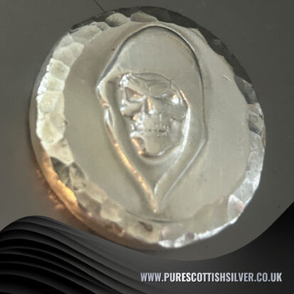 2 troy oz silver round, 999 fine silver handcrafted grim reaper coin, ideal for display or as a unique gift for him 4