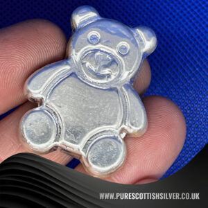 2 oz Solid Silver Hand Poured Teddy Bear – Unique Artisan Crafted Keepsake – Perfect for Collectors or Christening Gift