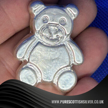2 oz Solid Silver Hand Poured Teddy Bear – Unique Artisan Crafted Keepsake – Perfect for Collectors or Christening Gift 2